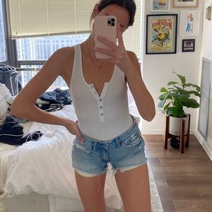 White Cotton ribbed button bodysuit